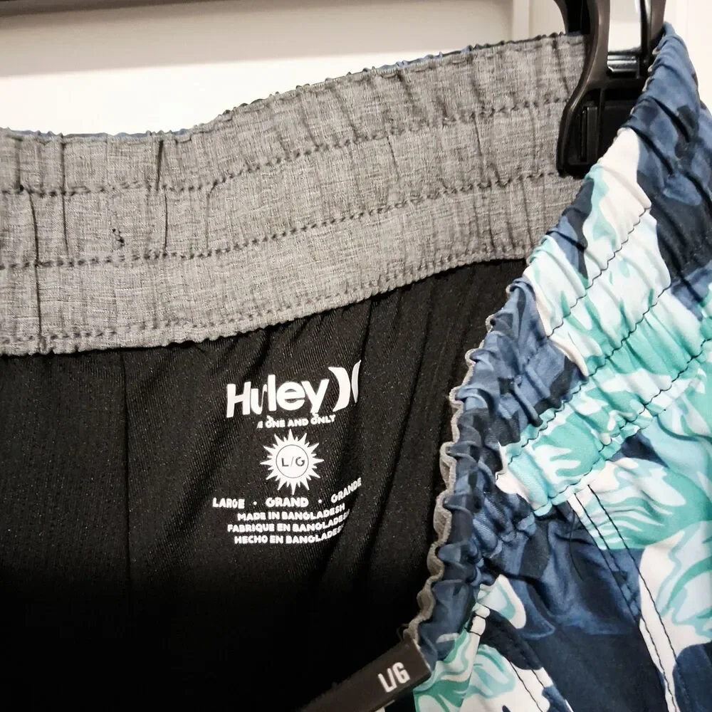 Hurley Men's Logo Stretch UPF 50+ Swim Shorts Blue Tropical Size Large NWT